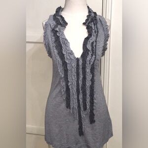 One September Gray Modal Ruffle Raw Edge Sleeveless Top Women Sz S
